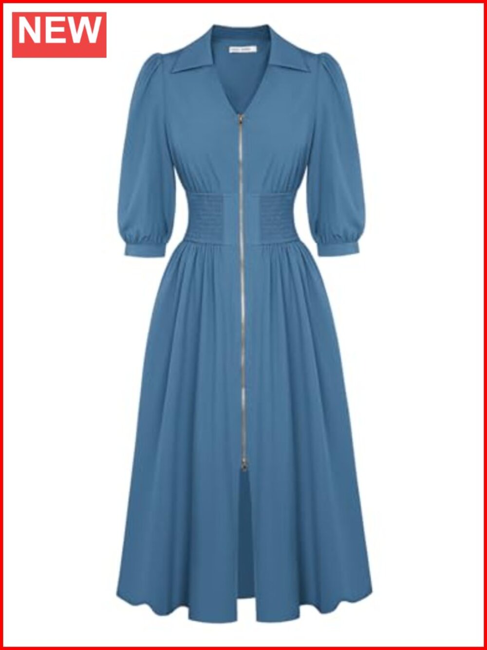 Business Casual Midi Dress with Lapel Collar & 3/4 Sleeves, Petite Plus Size